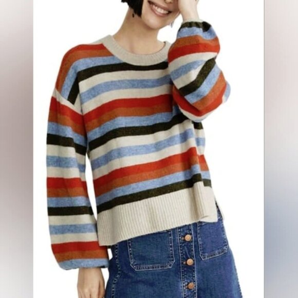 Madewell Payton Stripe Wool and Alpaca Blend Sweater Size Medium - Picture 1 of 7